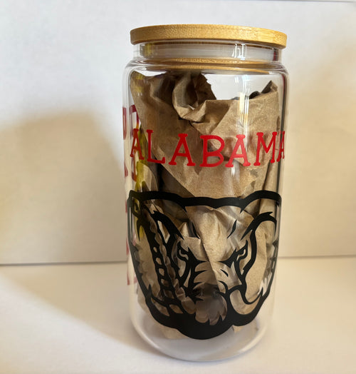 Alabama Glass Iced Coffee Cup: Bamboo Lid & Glass Straw