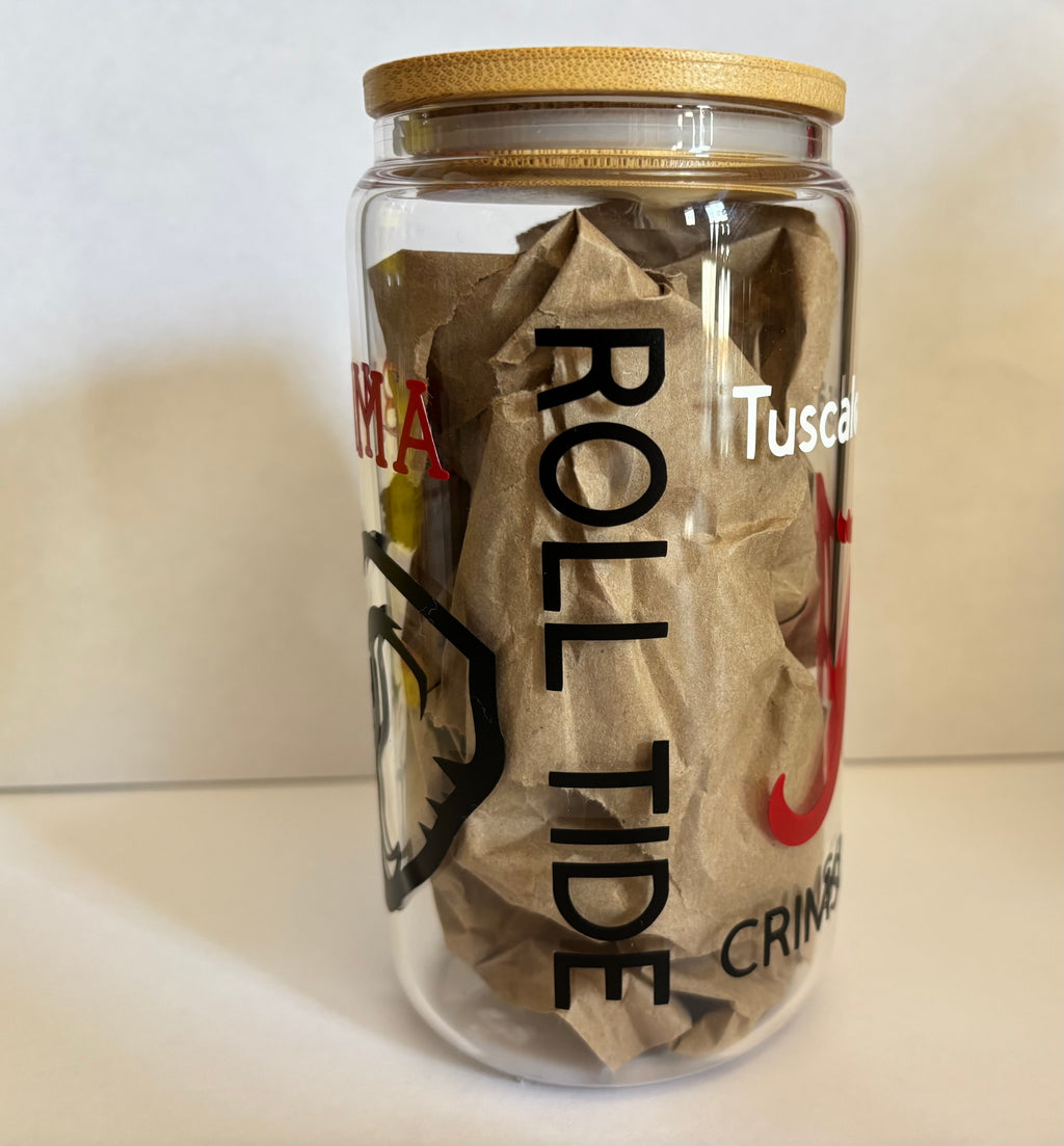 Alabama Glass Iced Coffee Cup: Bamboo Lid & Glass Straw