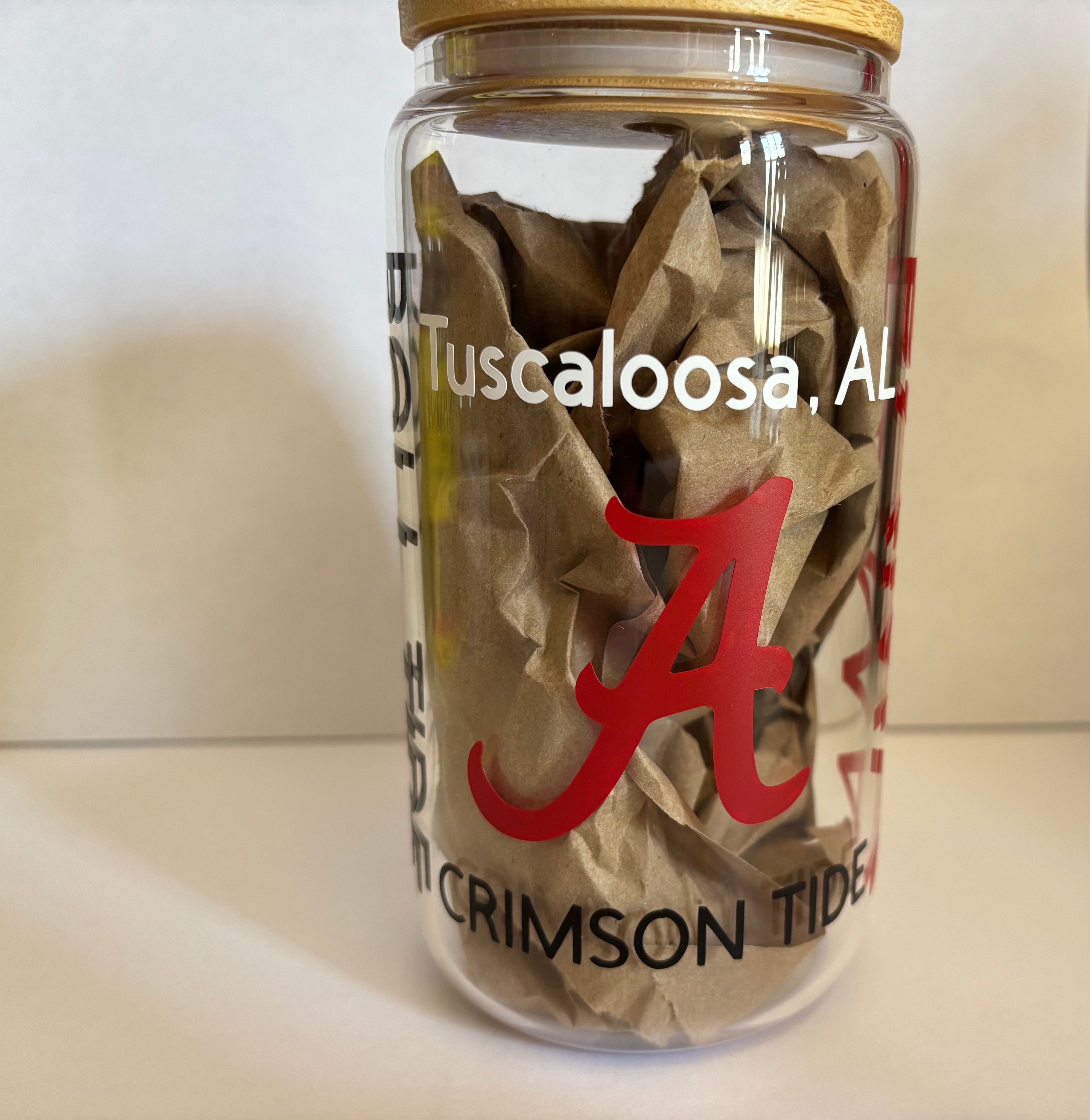 Alabama Glass Iced Coffee Cup: Bamboo Lid & Glass Straw