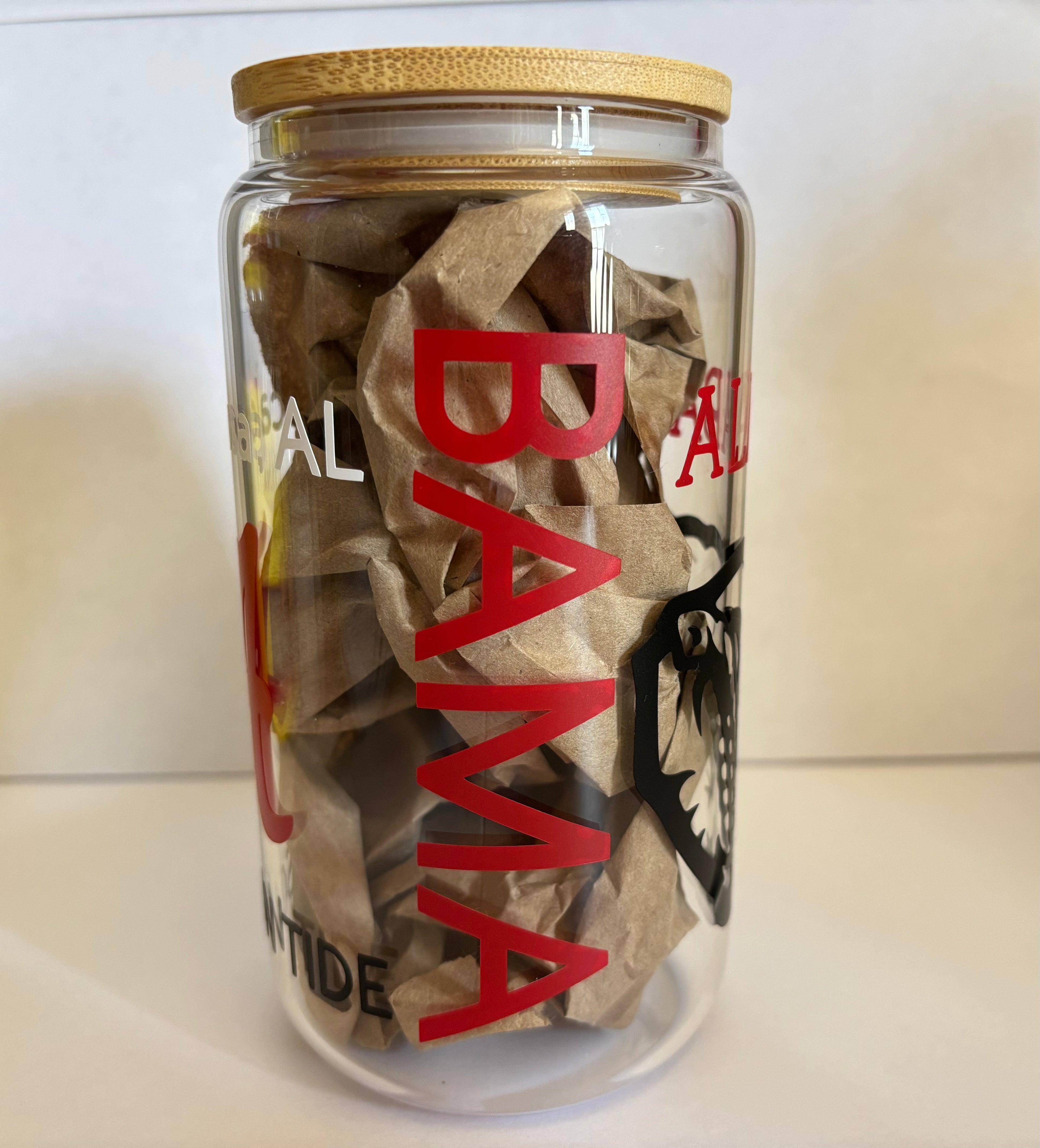 Alabama Glass Iced Coffee Cup: Bamboo Lid & Glass Straw