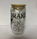 Drake Themed Glass Coffee Cup: Bamboo Lid & Glass Straw