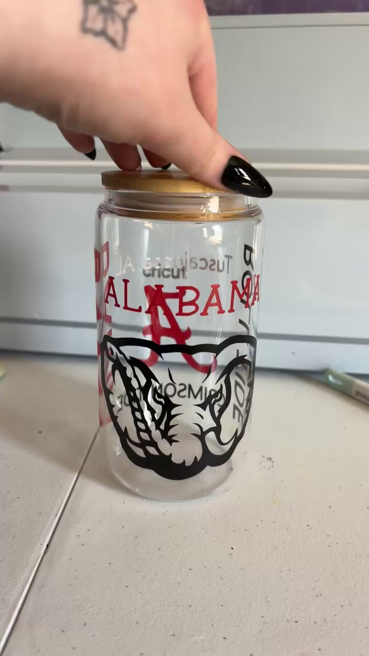 Alabama Glass Iced Coffee Cup: Bamboo Lid & Glass Straw